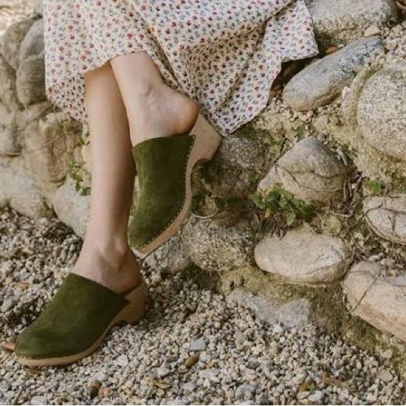 Doen Anouk Green Suede Wooden Clog Mules 39 (8.5) - Picture 7 of 7